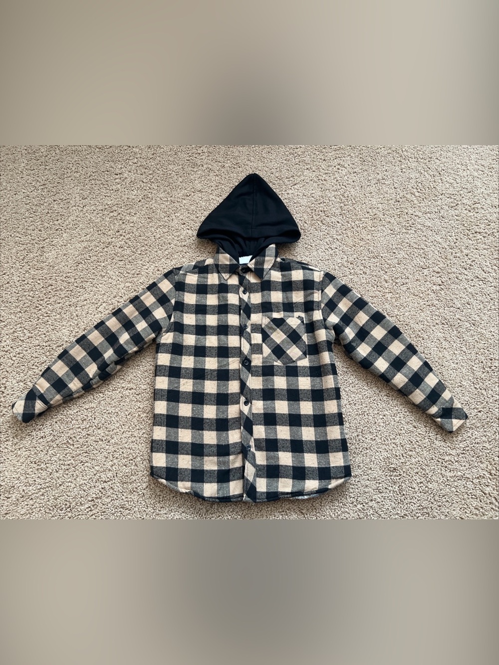 Nomad Boys Khaki/Black Plaid Flannel Sherpa Lined Hooded Jacket Size 8
